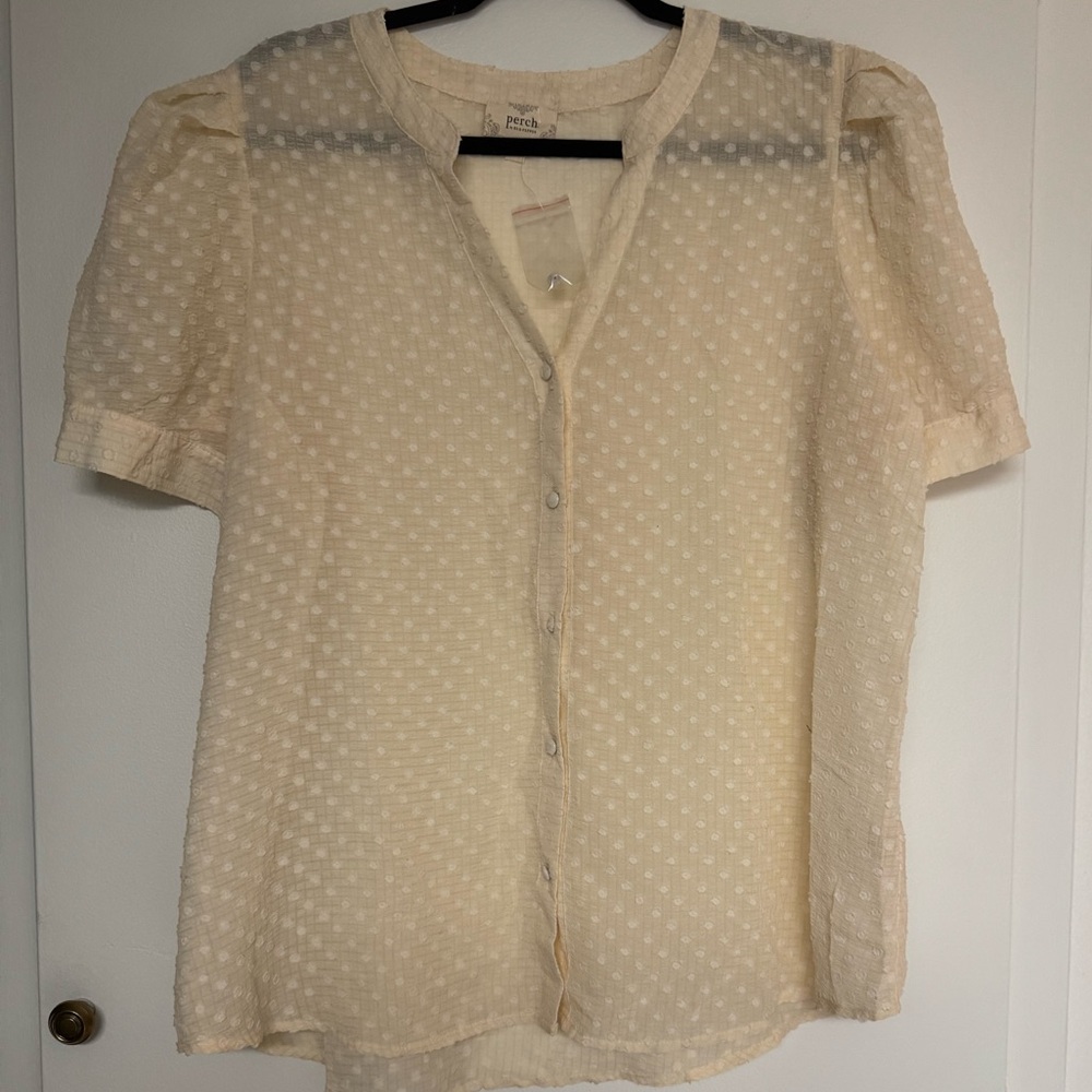 Women’s Plus Size Top Shirt Blouse Cream 1X NEW Perch by Blu Pepper